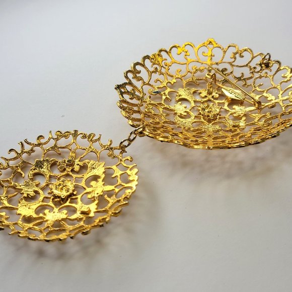 Gold Tone Brooch and Pendant Filigree UNIQUE Statement Pendant Pin - Picture 8 of 15